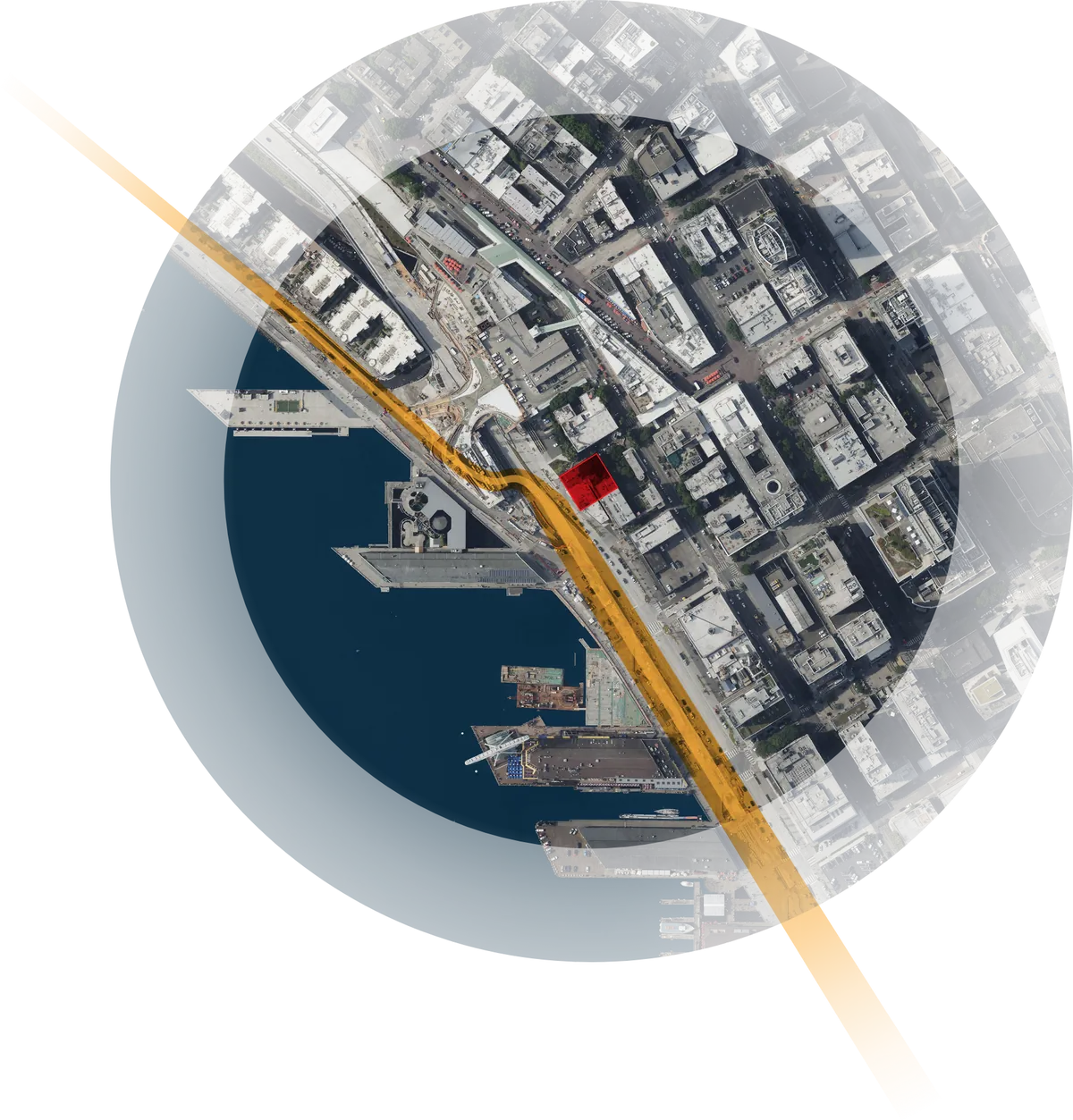 Site context: downtown Seattle and Elliott Bay
