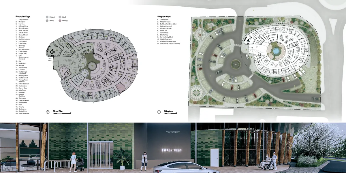 Floor plan, site plan and entry view
